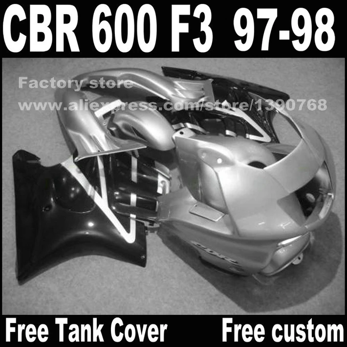 Замена комплектов для HONDA CBR 600 F3 Обтекатели 1997 1998 CBR600 F3 97 98 серебристый черный обтекатель комплект+ крышка бака A5