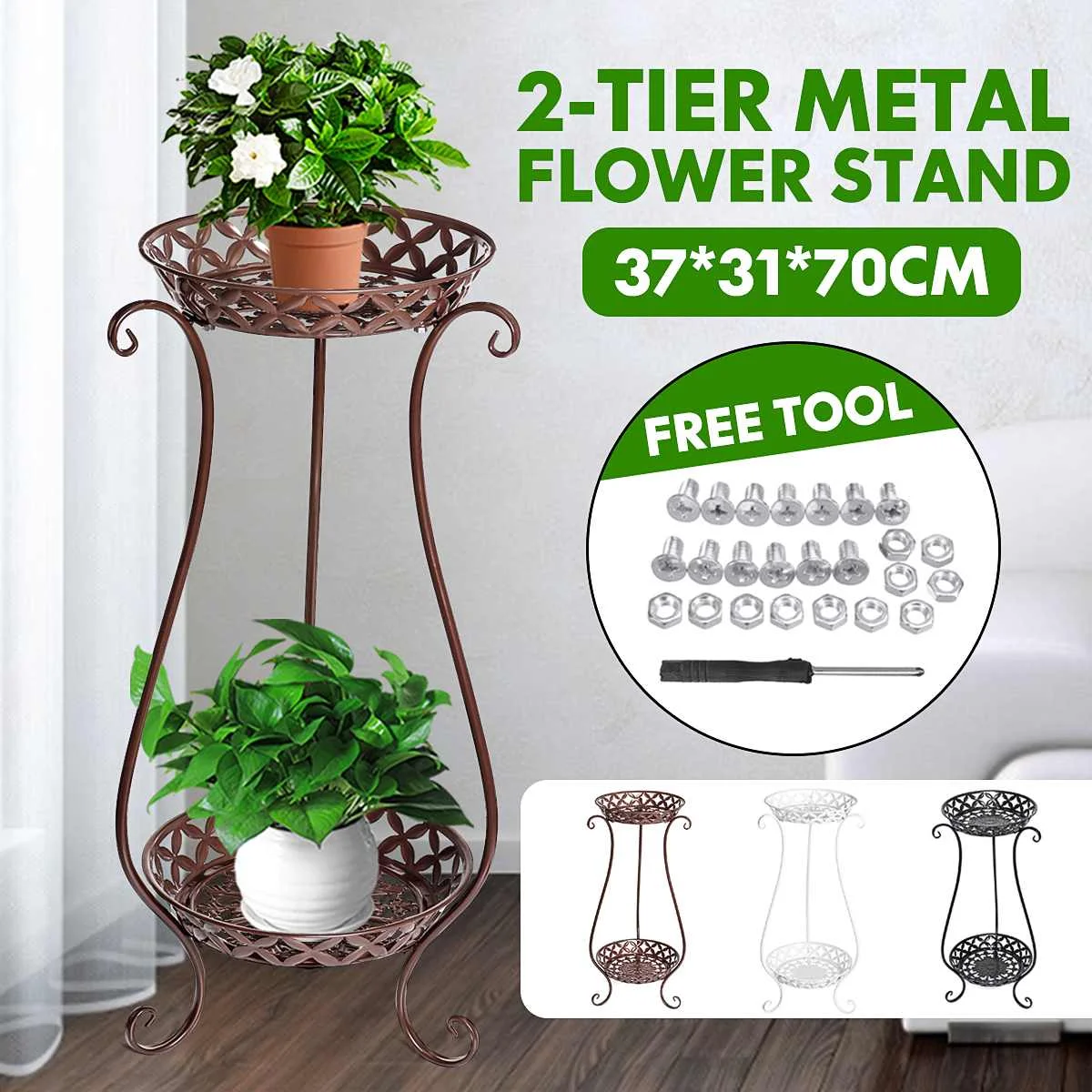2 Tiers Tier Household Wrought Iron Craft Multi-layer Plant Stand With Four Sides of Fence Rack Balcony Indoor Garden Flower Pot | Мебель