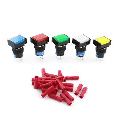 

5pcs AC 220V Lamp Volt Momentary Rectangle Push Button Switch w Female Connector