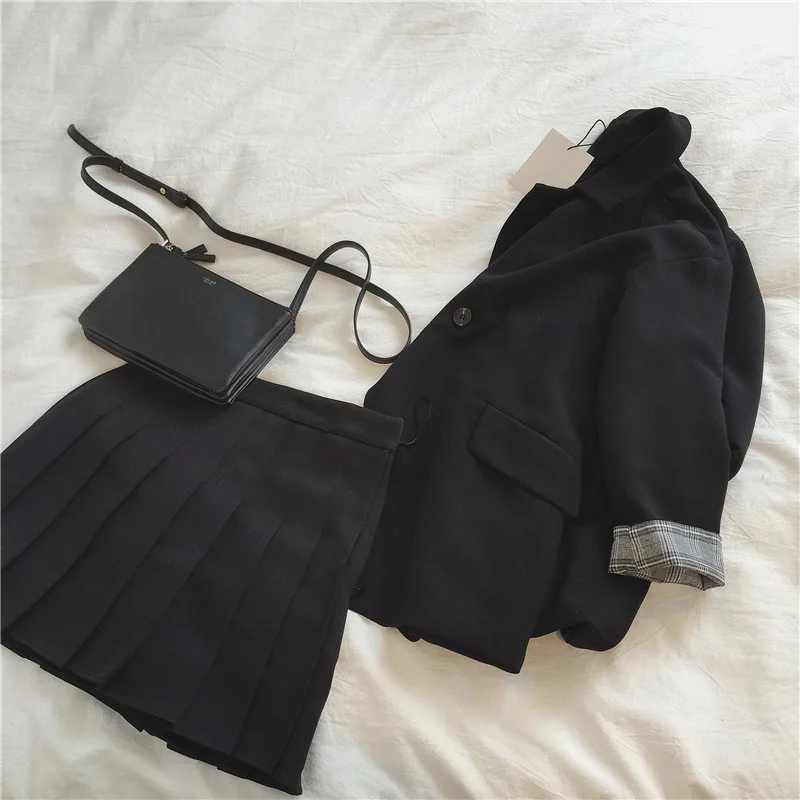 

Black And White with Pattern Suit Jacket Women's Korean-style 2019 Spring Clothing New Style Casual Loose-Fit Slimming CHIC Suit