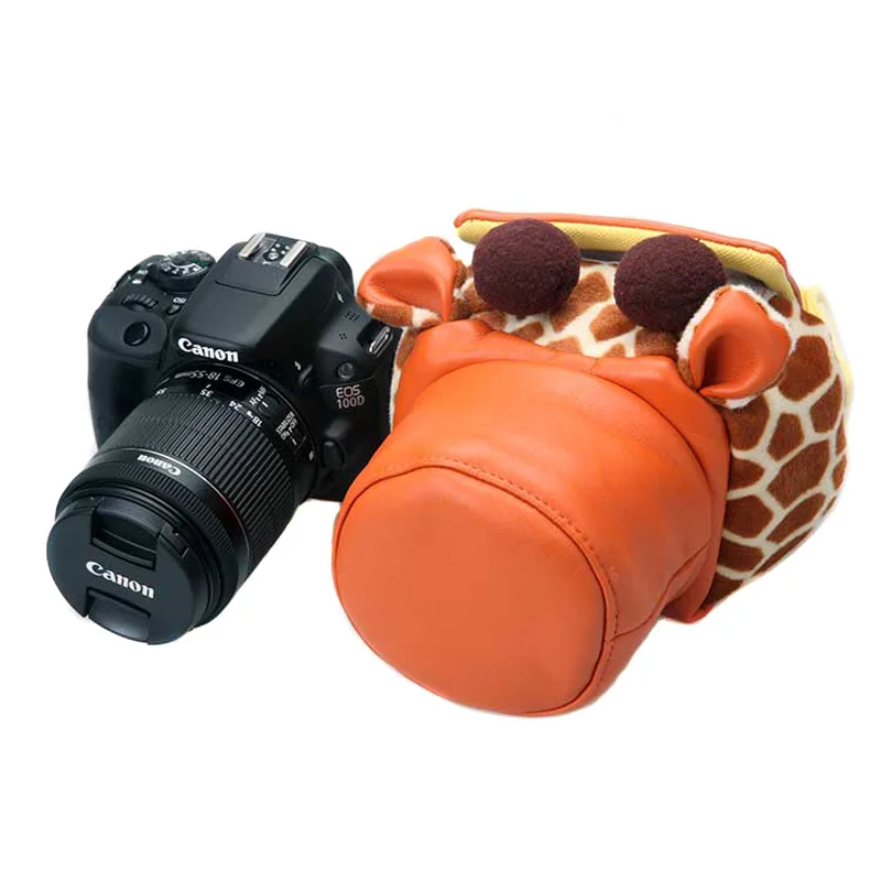 

CamDress cute leather giraffe Thickening protection kamera Camera shoulder handmade Customized dslr slr bag for girls 