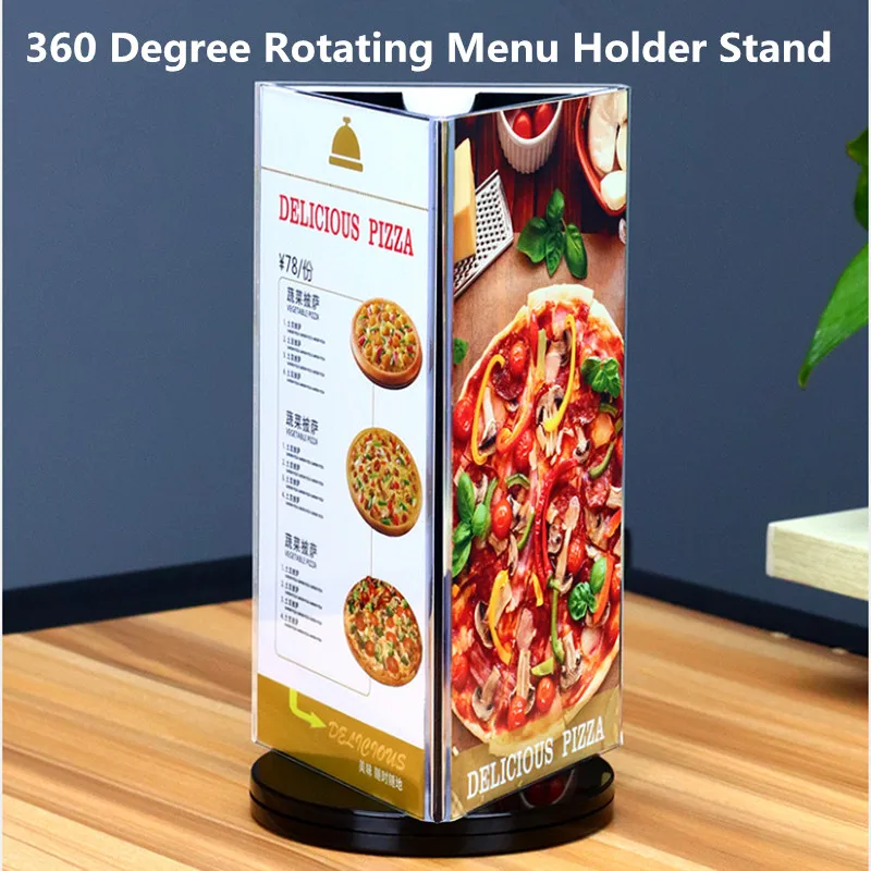 360 Degree Rotating Three Side Acrylic Menu Paper Price Listing Sign Holder Display Stand double side rotating metal acrylic sign holder display stand ad picture flyer frame restaurant menu price listing holder stand