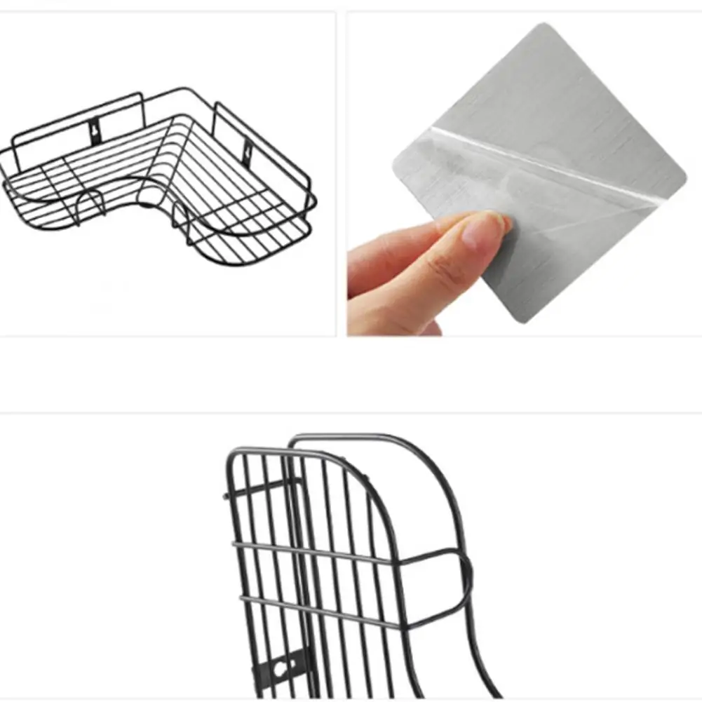 Drilling-free Corner Storage Rack wrought iron storage racks Triangular Kitchen Organizer Holder Bathroom Corner Rack