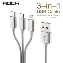 ROCK USB кабель для iPhone 11 XS X 8 7 6 Быстрая зарядка 3 в 1Micro usb type C мобильный телефон Android шнур для samsung Xiaomi