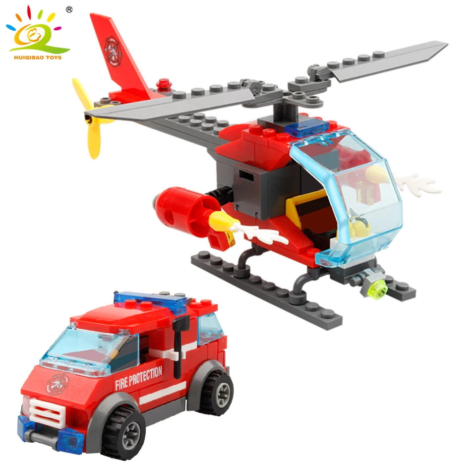 HUIQIBAO пожарная машина модель вертолета строительные блоки городской пожарный
