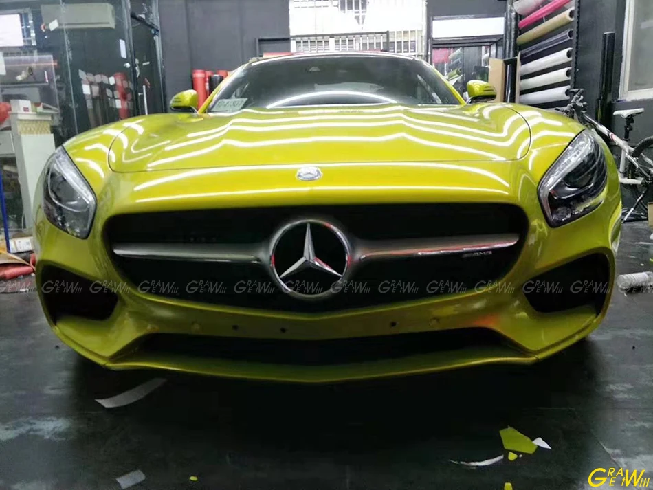 Gloss Metal Paint Lemon Yellow Vinyl Wrap Film Super Glossy Metal Lemon Yellow Car Wrap Sticker Air Bubble Free 1.52*18M/Roll