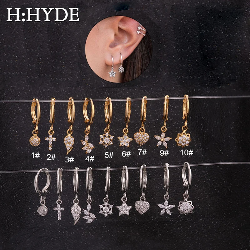 H:HYDE 1 шт. Бохо изысканные серьги с маленькими CZ кристаллами крест цветок Звезда Сердце Крыло уха пирсинг ювелирные изделия крошечные серьги