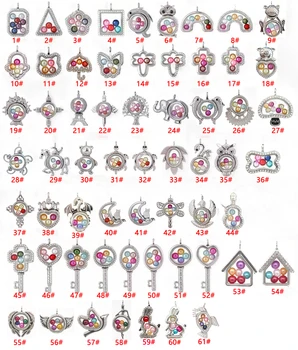 

61 Styles Silver Living Memory Magnetic Glass Floating Locket Pendant Necklace Pearl Cage Necklace Charms SL023