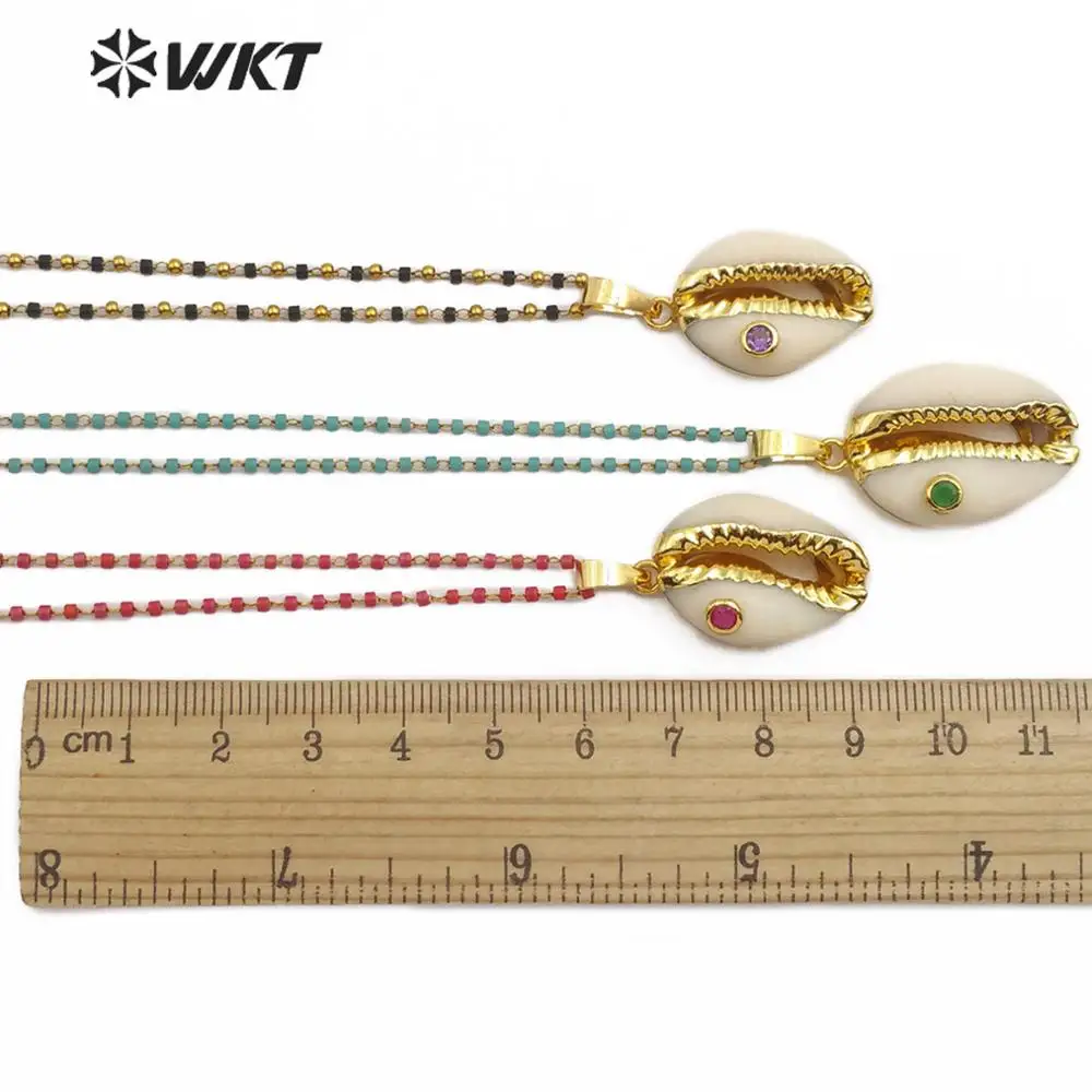 WT-JN097 натуральный cowrie cz Ожерелье Золотая отделка камень хрустальные бусы паве Ожерелье Женщины раковина Каури ожерелье ювелирные изделия