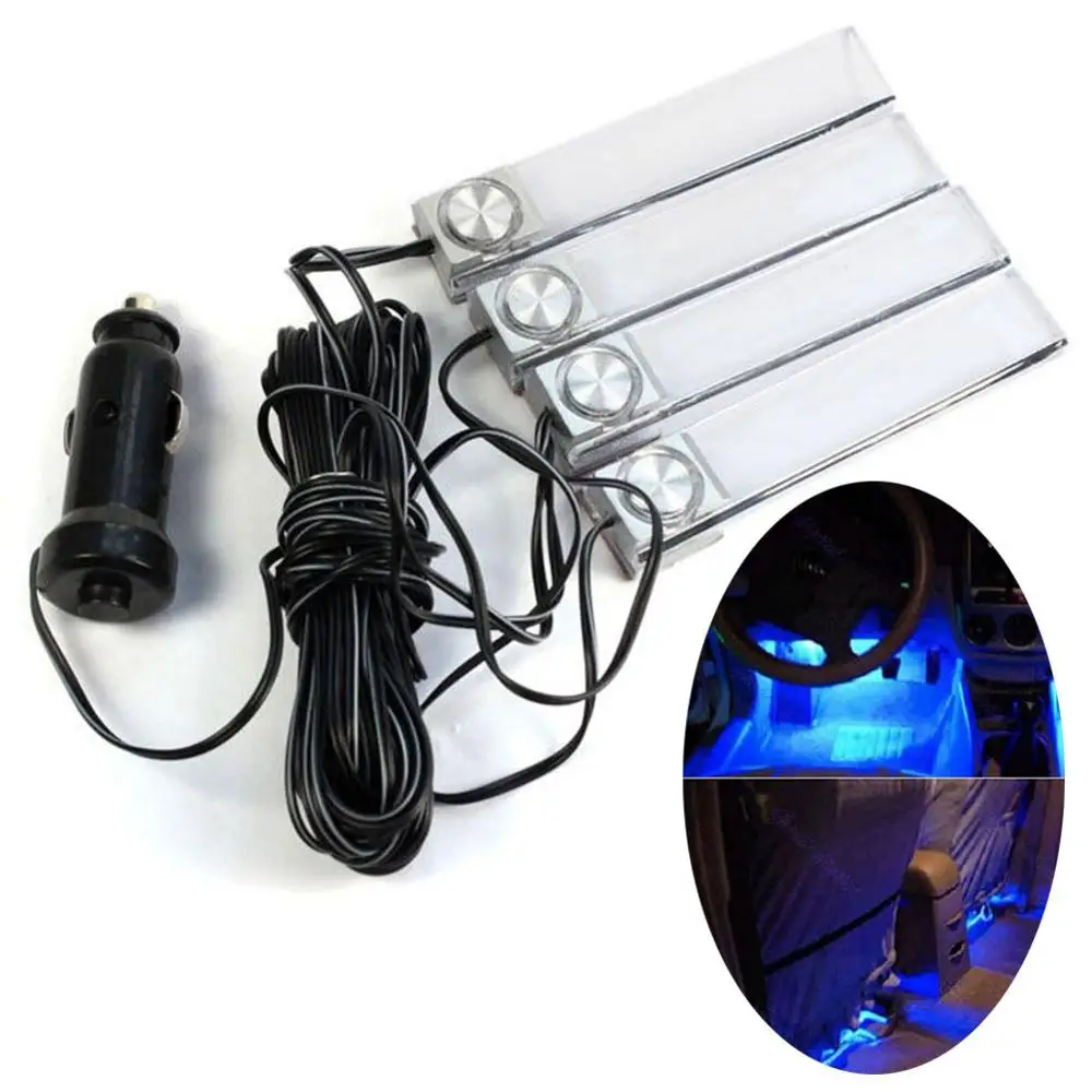 12V Автомобильная Зарядка светодиод Интерьер напольный декоративный свет атмосфера 4 в 1 лампа синий/красочный