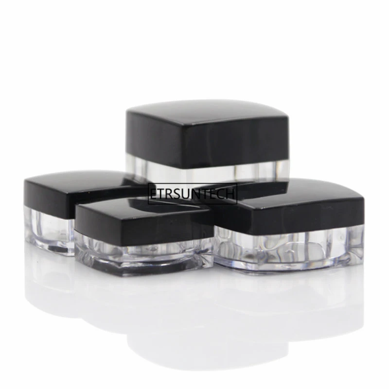 

200pcs Acrylic Jars 3g 5g 10g 20g For Cosmetic Refillable Bottle With Black Cap Square Cream Jars Case Container F3356