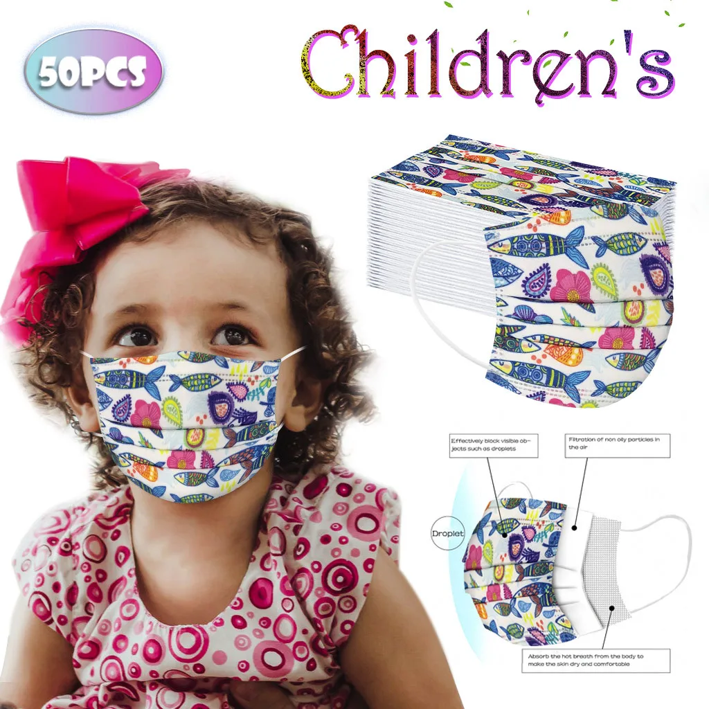 50PC Children Mask Disposable Face Masks 3Ply Colorful Pattern Mouth Mask Mascarillas quirΓΊrgicas Print Masques Enfants*