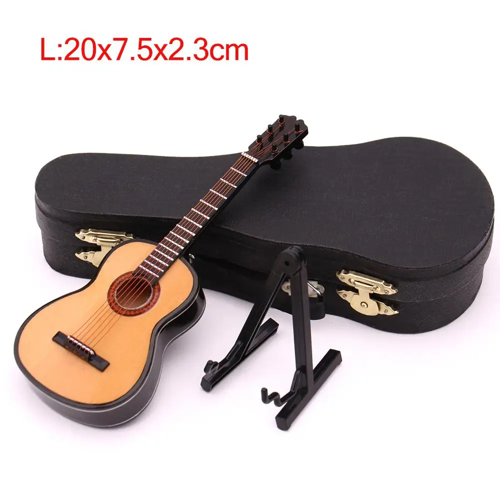 Мини классическая гитара миниатюрная гитара модель деревянная мини-гитара дисплей музыкальный инструмент модель с футляром - Цвет: 20CM