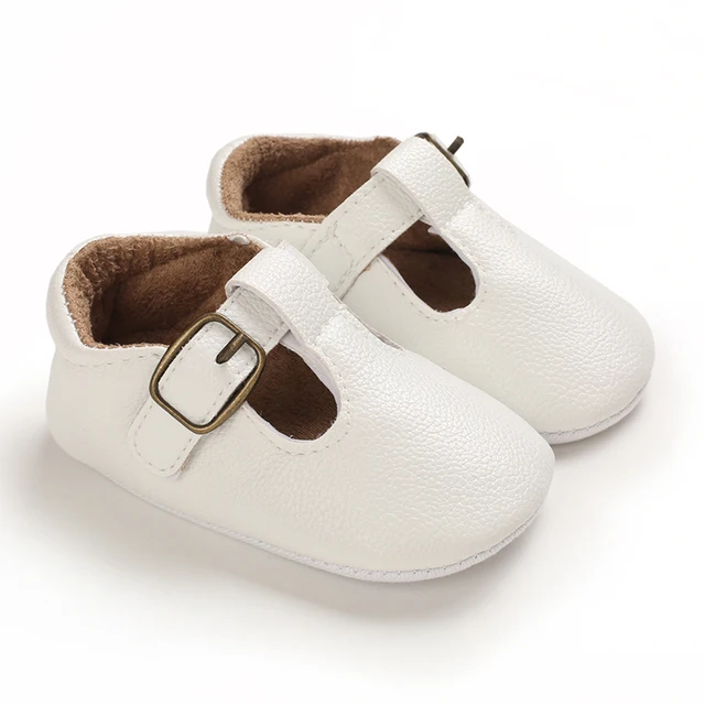 Infant Newborn Baby Girls Princess Non-Slip Floral Border Shoes Toddler Baby Soft PU Leather Prewalker Shoes Solid First Walkers C-632 White