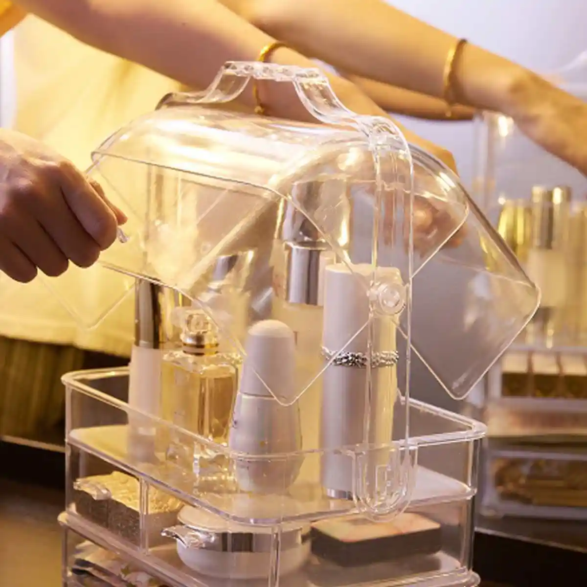 4 Layers Adjustable Clear Makeup Cosmetic Rack Holder Storage