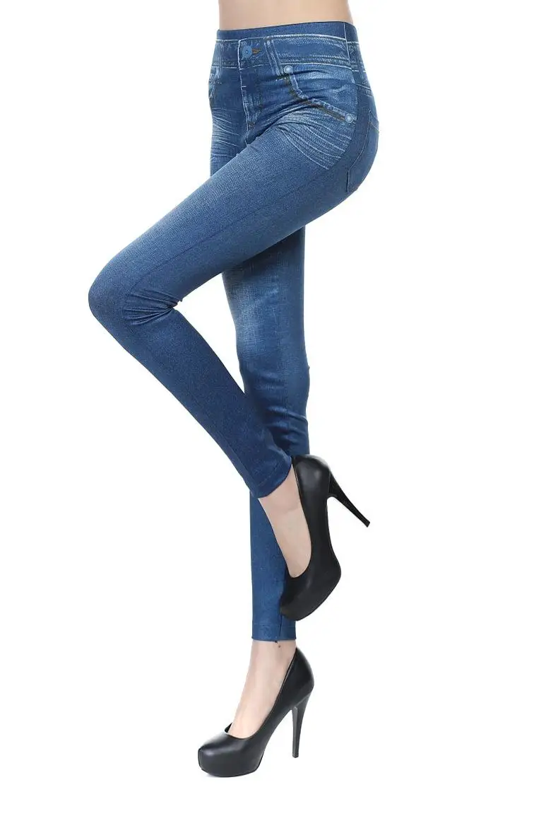 Модные женские лосины из джинсовой ткани, сексуальные длинные летние леггинсы с карманами и принтом, повседневные узкие брюки, Прямая поставка