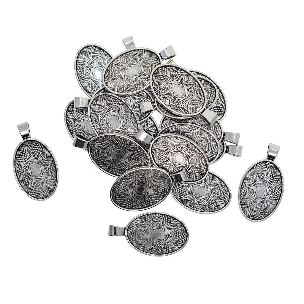 20pcs 30x20mm cabochon base pendant setting trays DIY blank jewelry bezels antique silver color, oval base