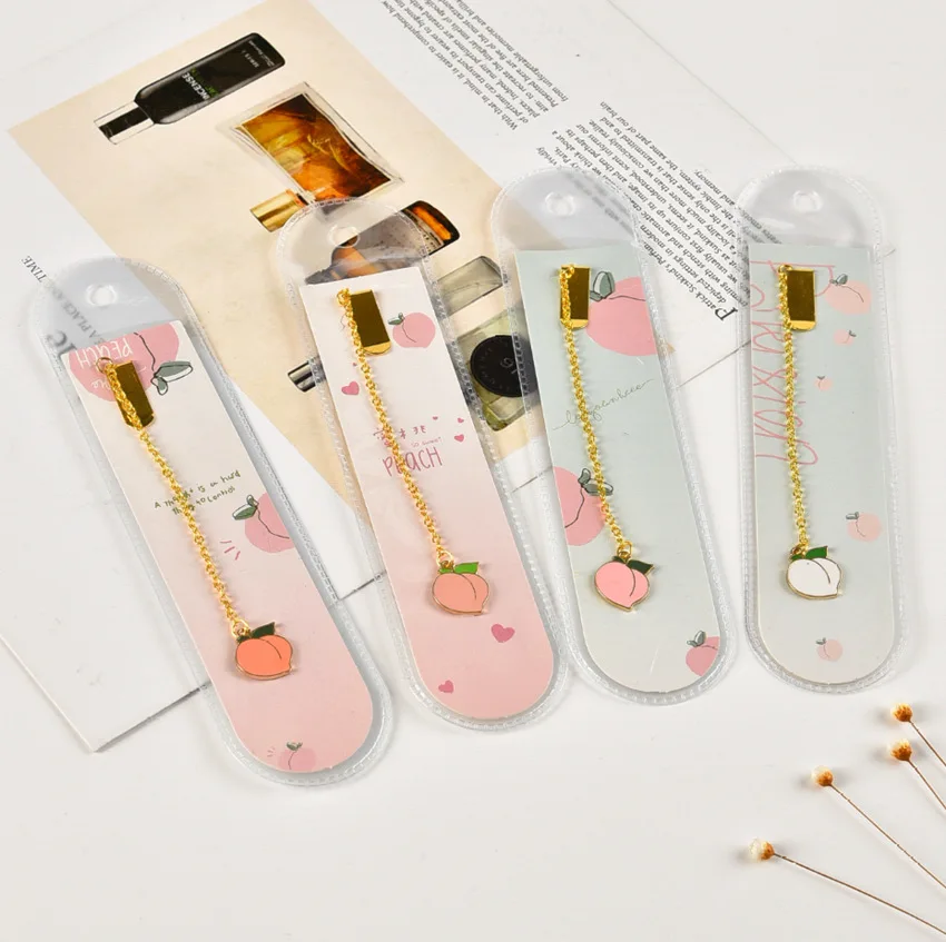 Милый сладкий персик Подвеска из металлической цепочки маркер Закладка страницы студенческие канцелярские принадлежности Школьные офисные принадлежности подарок