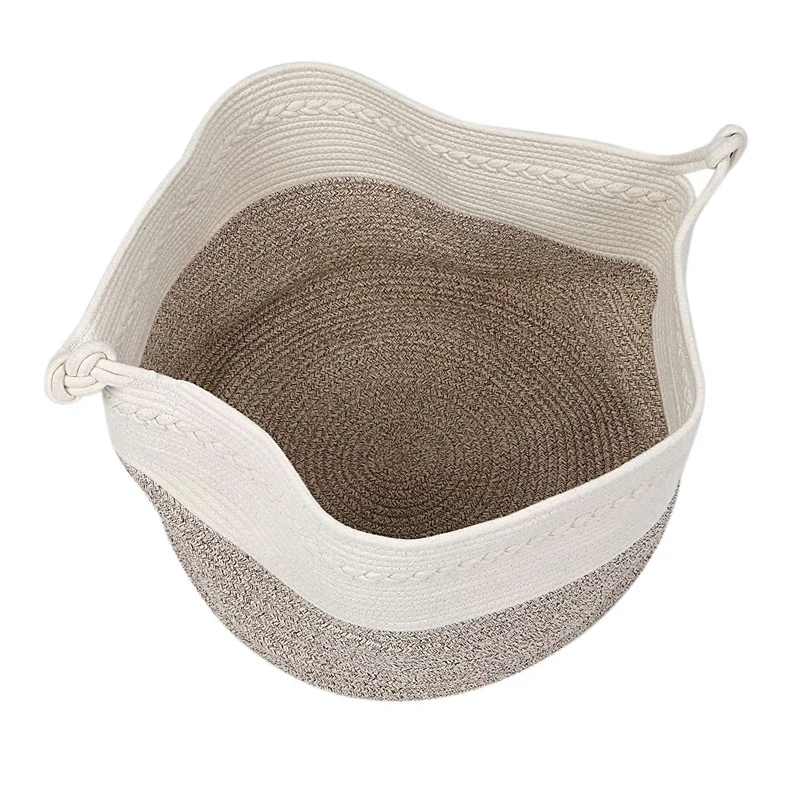 Best Cotton Rope Basket with Handle, Laundry Basket, Woven Basket, Baby Toy Storage, Living Room Blanket Basket, Dog Toy Storage