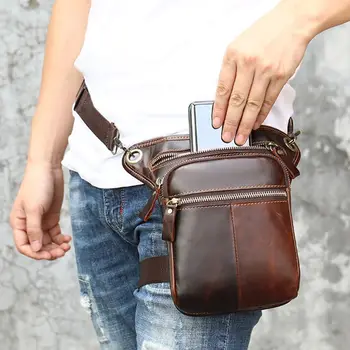 

Men Motorcycle Rider Leather Drop Leg Bag Tactical Military Belt Waist Fanny Pack