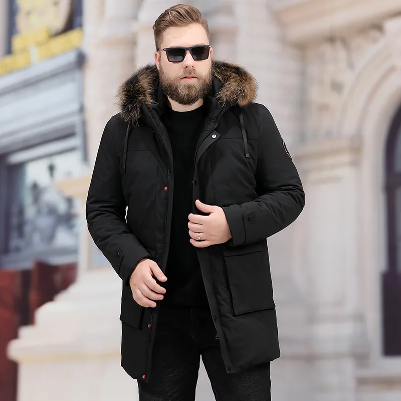 

Big Size Male Down Jacket Lian Cap Middle Age Dad Pack Medium Length Money Thicken Keep Warm Plus Fat Plus Big White Duck Down