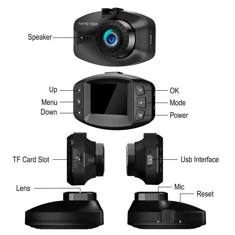 Dash Cam Hd 1080P Приборная панель автомобиля камера с датчиком, объектив 650 нм и вставленная циклическая запись, Wdr, обнаружение движения, g-сенсор и P
