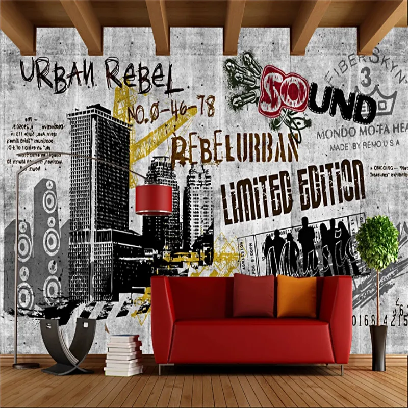 

Custom Gray Cement Wall Industrial Wind Loft Graffiti Mural Wallpaper for Walls 3D Bar Restaurant Background Wall Paper 3D