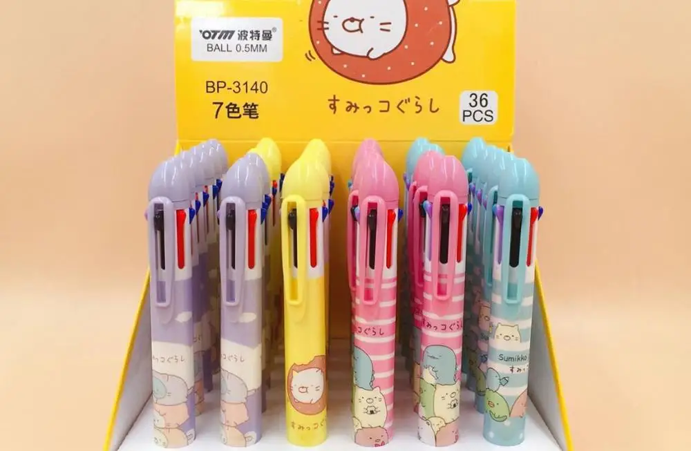 multicolor 7 color japan corner animal ballpoint pen cartoon stationery prize kawaii school gift pen office writing pen 36pc/lot