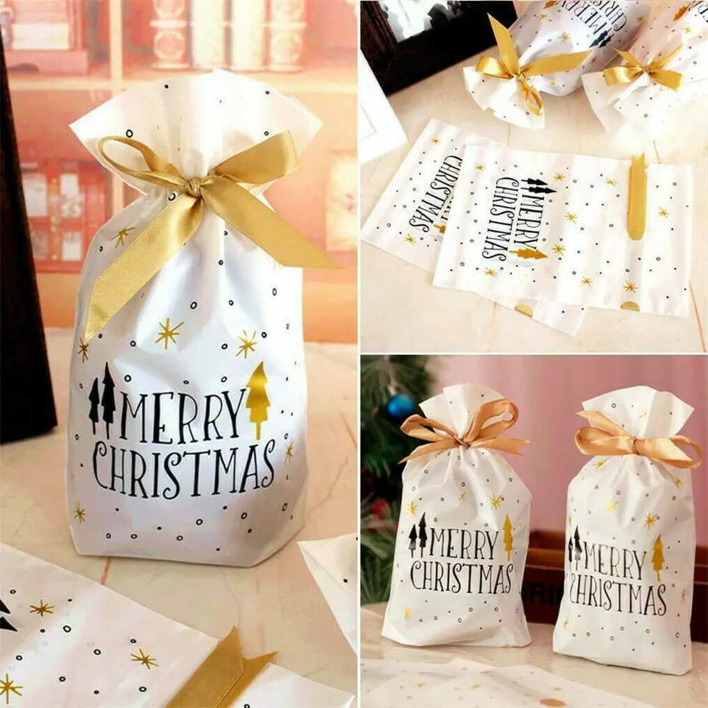 1/5/10pcs Christmas Candy Bags Happy New Year Xmas Packing Bag Merry Christmas Decorations For Home Navidad Gift Bags