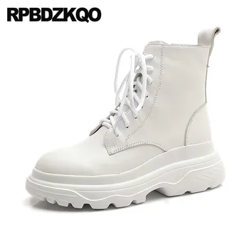 

women ankle boots medium heel high wine red elevator shoes flatform combat autumn lace up wedge white ladies military 2019 fall