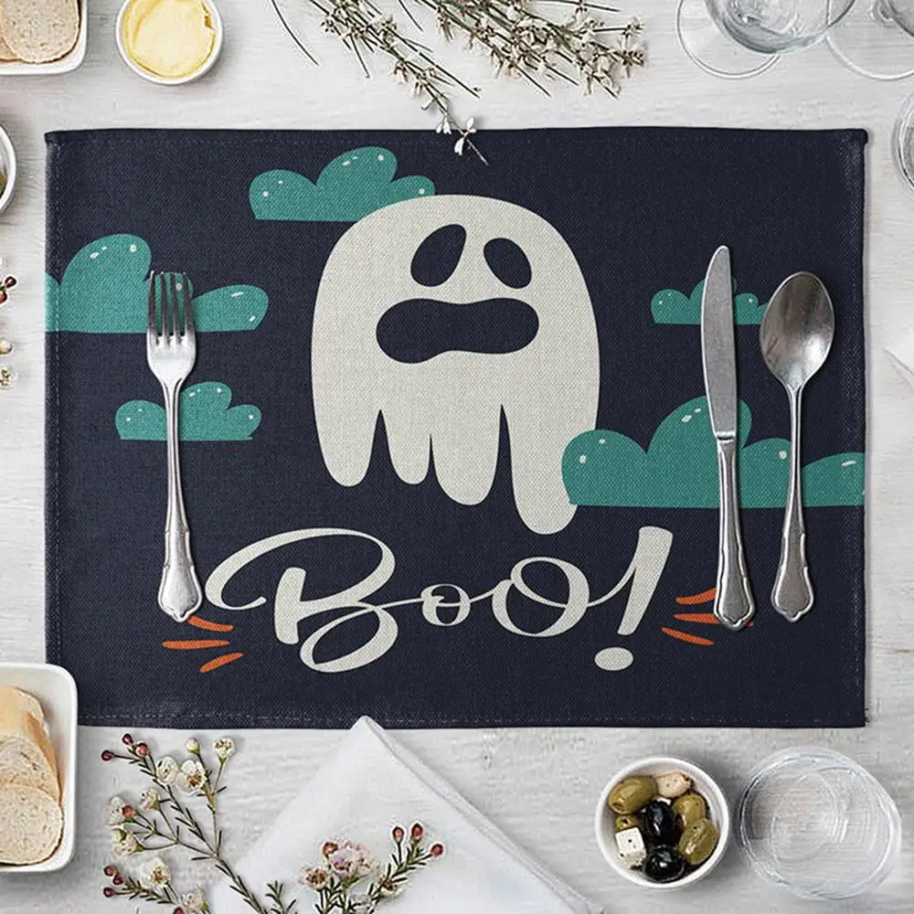 

Halloween Pumpkin Non-Slip Placemat Waterproof Printed Dining Table Mat Plastic Tableware Bowl Pads Kitchen Accessories