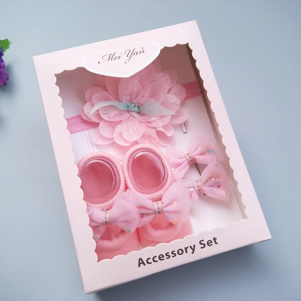 3pcs Set Baby Girl Socks Hair Band Gift Set Room Socks Newborn Full Moon Baptism Gift Headdress Gift Box Hair Accessories Hair Accessories Aliexpress