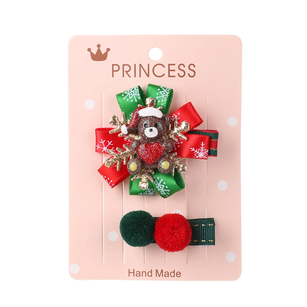 7 2Pcs Children Girls Shiny Xmas Hair Clips Santa Claus Snowflake Hairpins Cartoon Lovely Hair Accessories Christmas Gifts - Цвет: 7