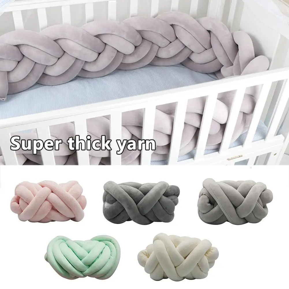 Baby Crib Bumper Bed Braid Knotted Braided Bumper Yarn Handmade Soft Bed Fence Cushion For Baby Sleep Safety