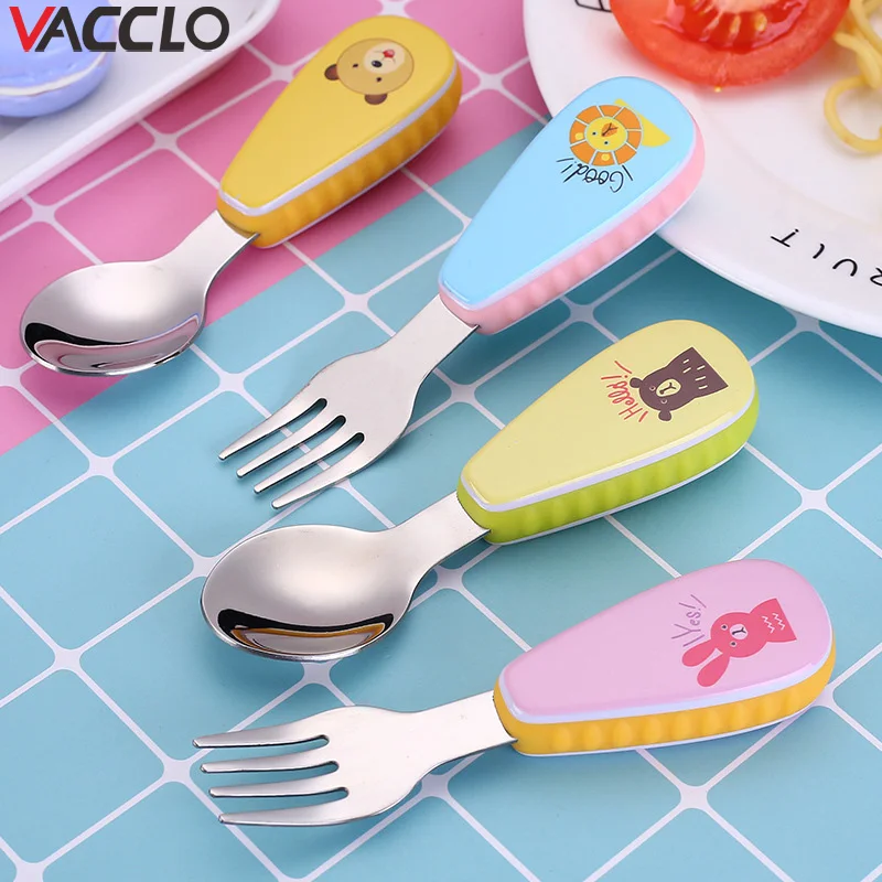 Vacclo 2 шт мультяшная детская посуда 304 нержавеющая сталь вилка ложка набор студентов портативные столовые приборы, ложка, вилка кухонные принадлежности