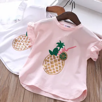

2020 Spring and Summer Girls Sequin Pineapple Children T-shirt Childrenswear Wholesale