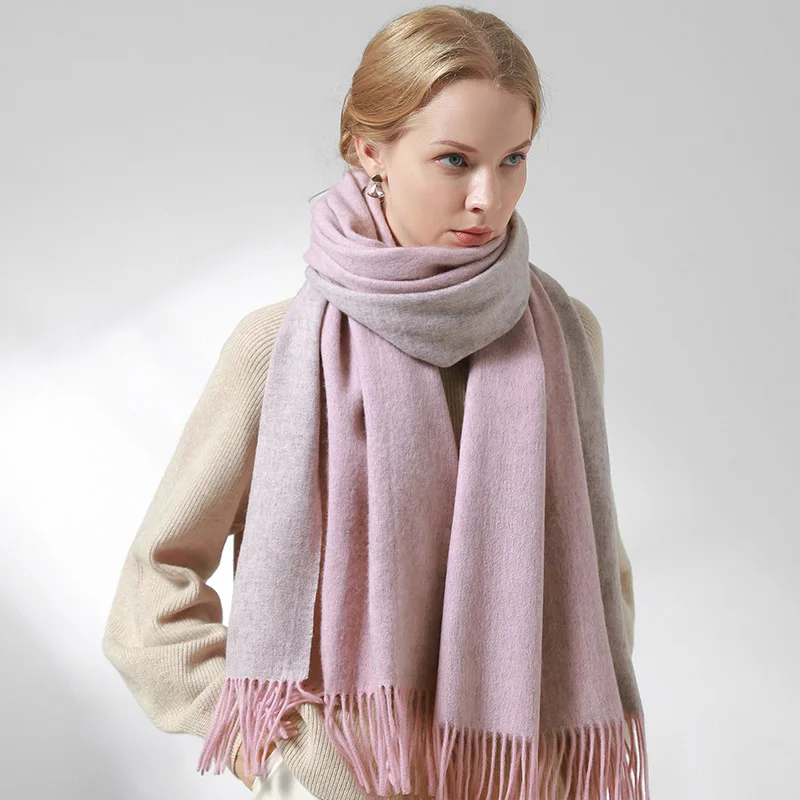 Color 3 Женские шарфы из овечьей шерсти, двусторонний, брендовые Теплые шали и обертывания для дам, однотонные зимние Реверсивные шерстяные шарфы - Цвет: Color 3