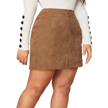 

Fashion Women Suede High Waist A Line Skirt Bodycon Zip Up Short Mini Skirts Plus Size Front Zip Skirt 2 Colors Girls Shirts