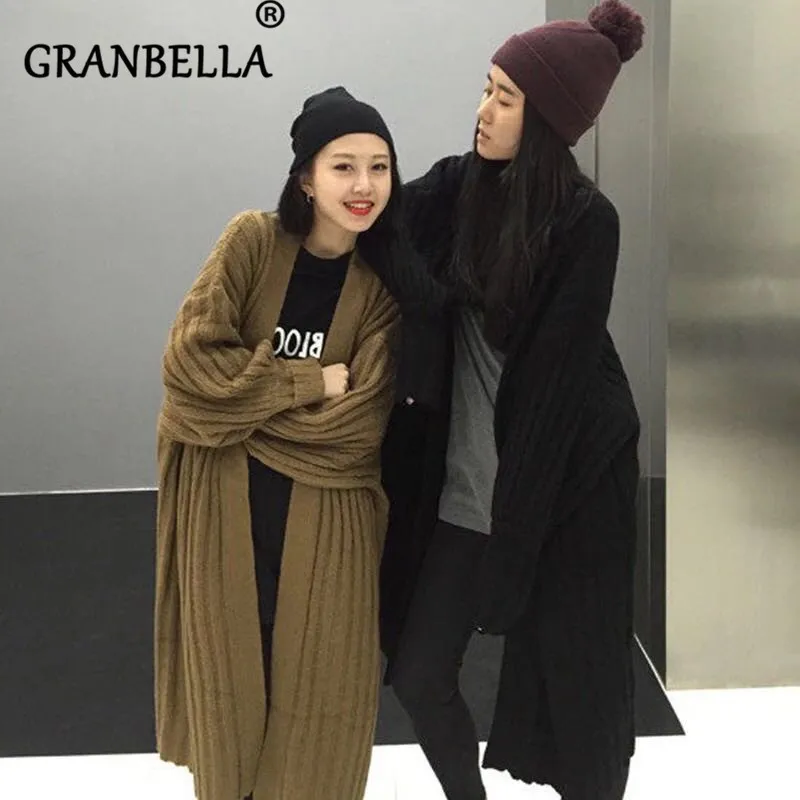 

2019 New Fashion Cardigans Loose Solid Color Long Women Sweater Full Sleeve Casual Autumn Winter Female Outwear