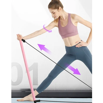 

Portable Pilates Bar Kit Resistance Band Yoga Exercise Foot Loop Toning Pilates Stretch Twisting Sit-Up Bar Belly Fat