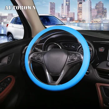 

AUTOROWN Soft Silicone Auto Steering Wheel Cover Universal Size Anti-Slip Auto Decoration Texture New Car Accessories 4 Colors