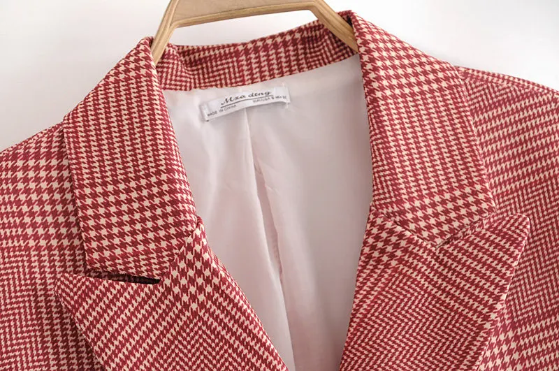 Autumn New Style WOMEN'S Dress Retro Ol Wind Double Breasted Pattern Straight-Cut Casual Plaid Suit Jacket Tops Women's