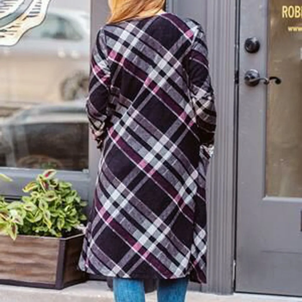 JAYCOSIN женский кардиган с длинным рукавом, топы большого размера, Повседневная полосатая/клетчатая Свободная верхняя одежда, кардиган, пальто размера плюс, женская одежда