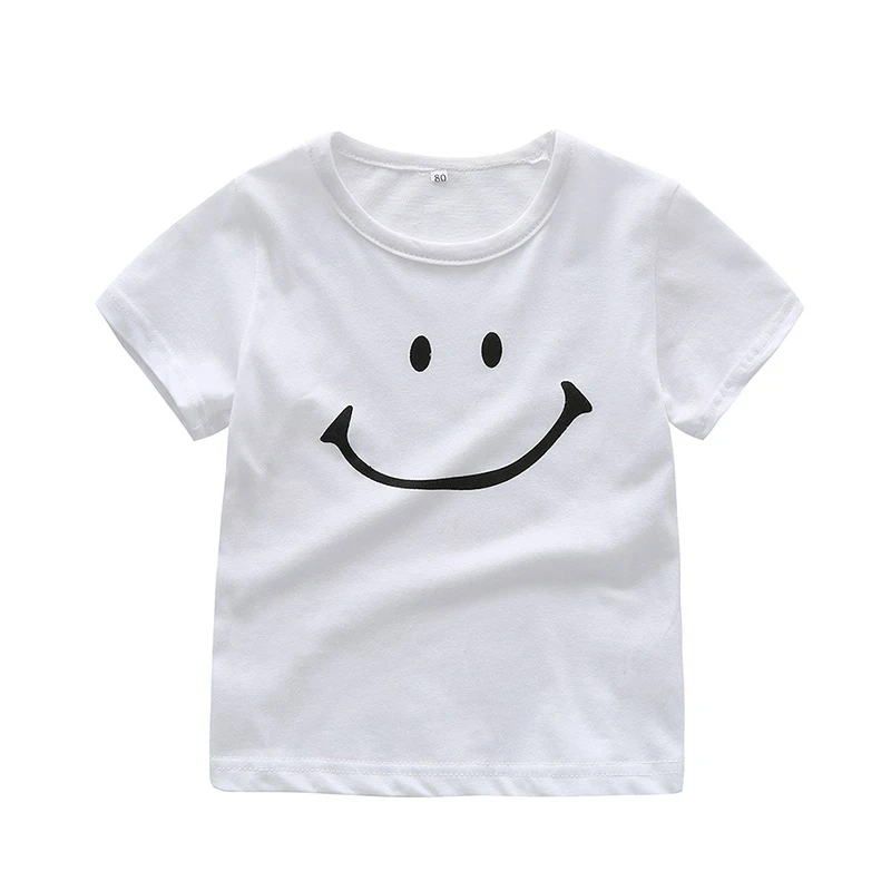 

Summer Toddler Girl Boy Short Sleeve T-Shirts For Baby Smile Printed Tops Tees Shirts Casual Blouse Black And White