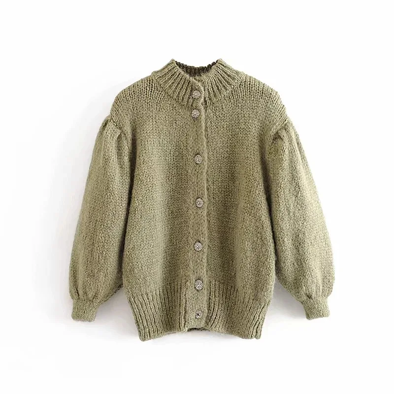 women elegant knitted solid outerwear coat lantern sleeve stretchy sweater female casual autumn warm chic tops
