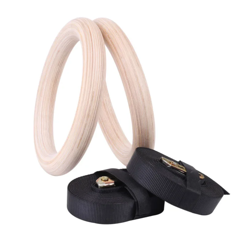 

Gymnastic Rings Crossfit Fitness Gym Exercise Wooden Band Pull Ups Ropes Ring Buckle Straps Ribbon Muscle Training Equipment