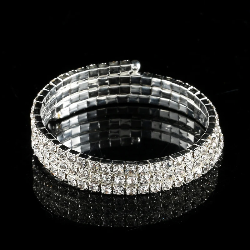 Женские браслеты со стразами AB Crystal посеребренные спиральные с верхней ручкой