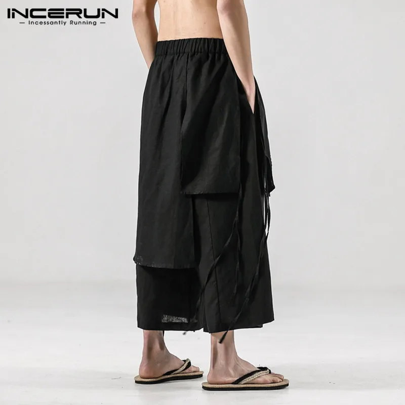 Men Wide Leg Pants Solid Color Casual