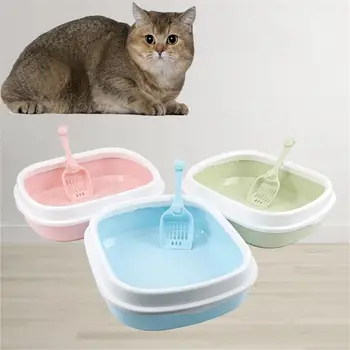 

Plastic Pet Sandbox Cat Indoor Home Anti-Splash Litter Box With Scoop Training Kitten Pee Pad Tray Cleaning Puppy Waste Supplies