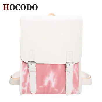 

HOCODO 2020 New Women Pu Leather Backpack Panelled Women Schoolbag Large Capacity Travel Backpack Fashion Buckle Female Backpack